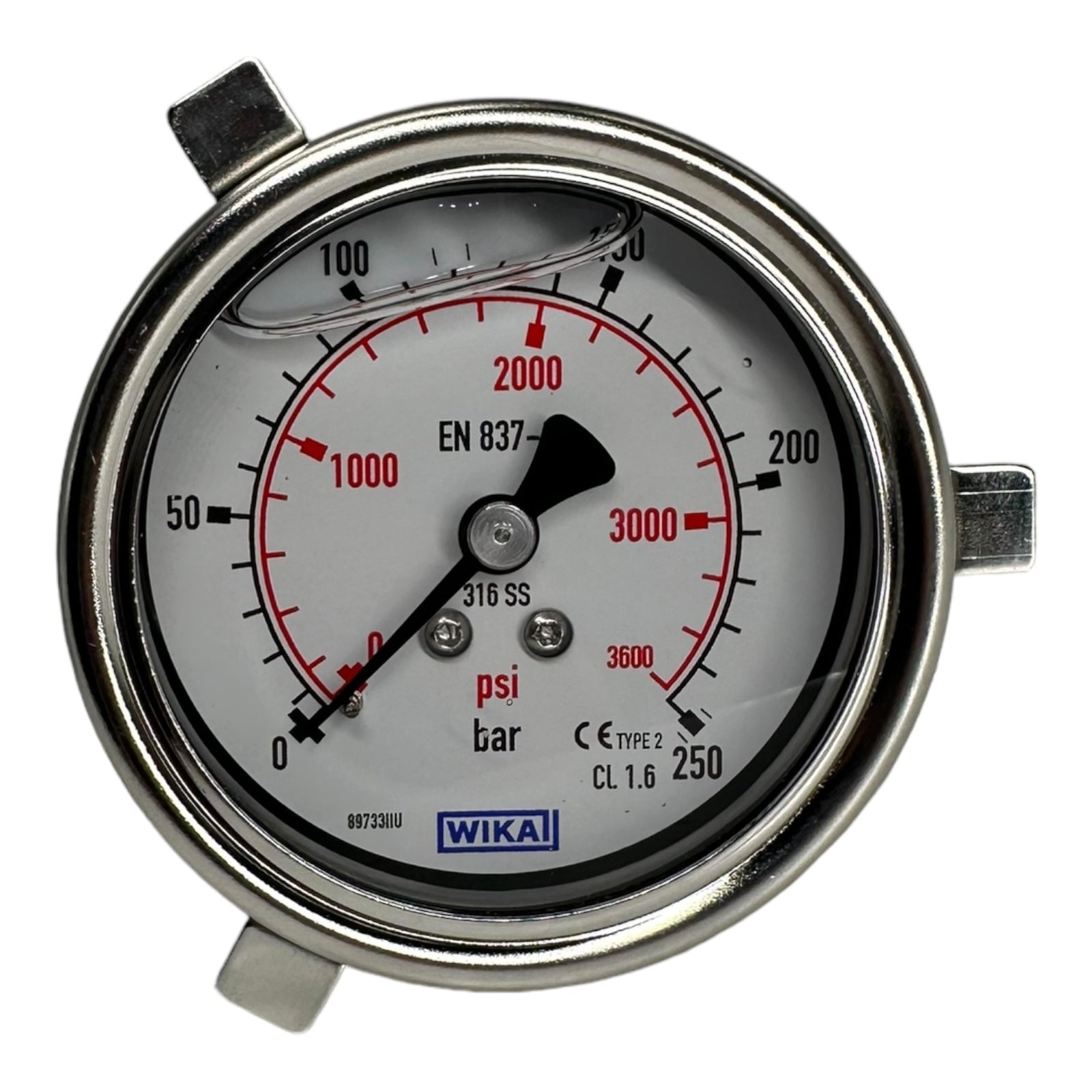 Wika 233.50.063 Glycerin Manometer 2 Tlg. psi: 3600 G1/4 B rue zentr. 250Bar