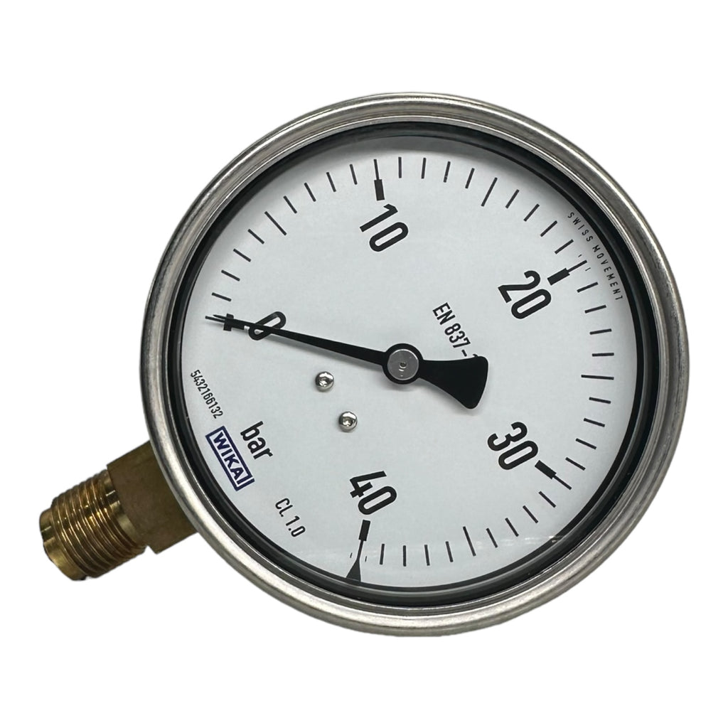 WIKA 0-40Bar Manometer senkrecht Ø100 mm, Edelstahl / Messing Klasse 1,0 / 40BAR