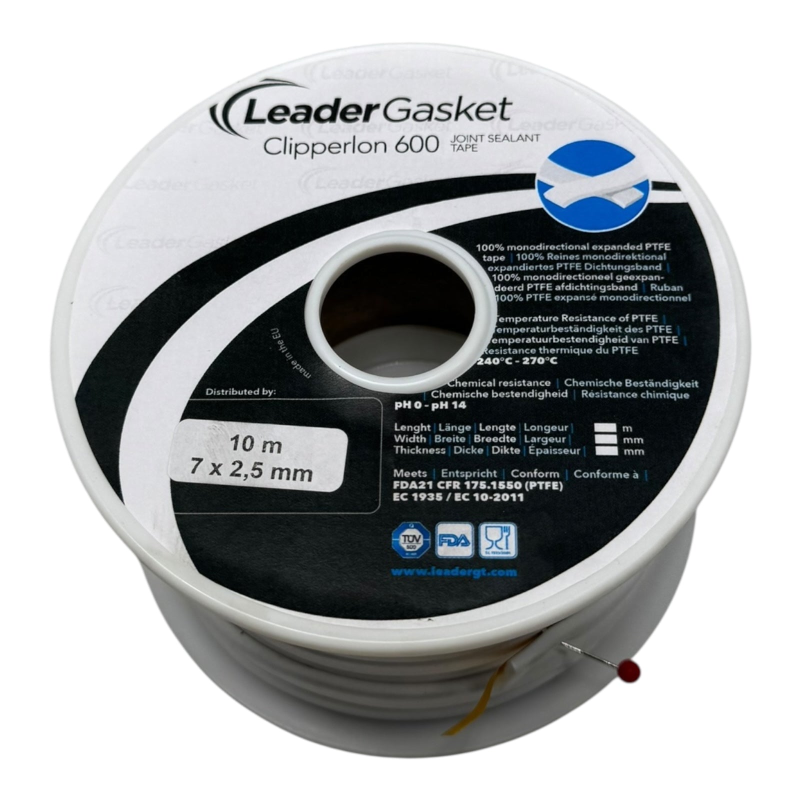 Leader Gasket Clipperlon 600 PTFE Dichtungsband 10m 7x2,5mm FDA
