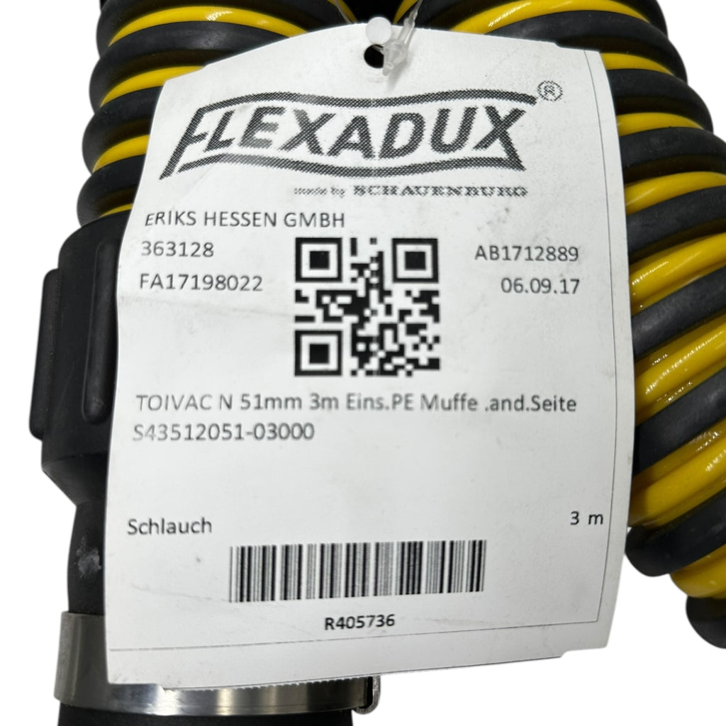 FLEXADUX TOIVAC N Saugschlauch 51mm 3m PE-Muffe Schlauch gelb/schwarz