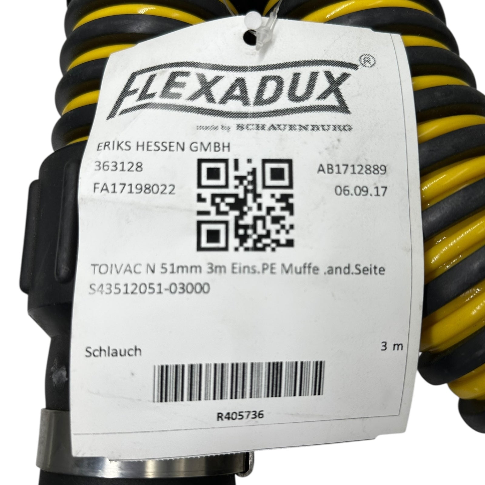 FLEXADUX TOIVAC N Saugschlauch 51mm 3m PE-Muffe Schlauch gelb/schwarz
