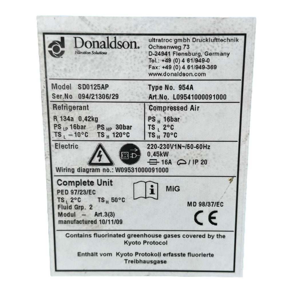 Donaldson L09541000091000 Ultrapulse Kältetrockner Druckluft 230V 0,45kW 16bar