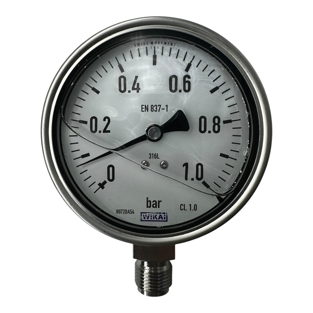 WIKA Manometer 233.50.100 0–1 bar G1/2B unten Edelstahl 316L IP65 Klasse 1.0