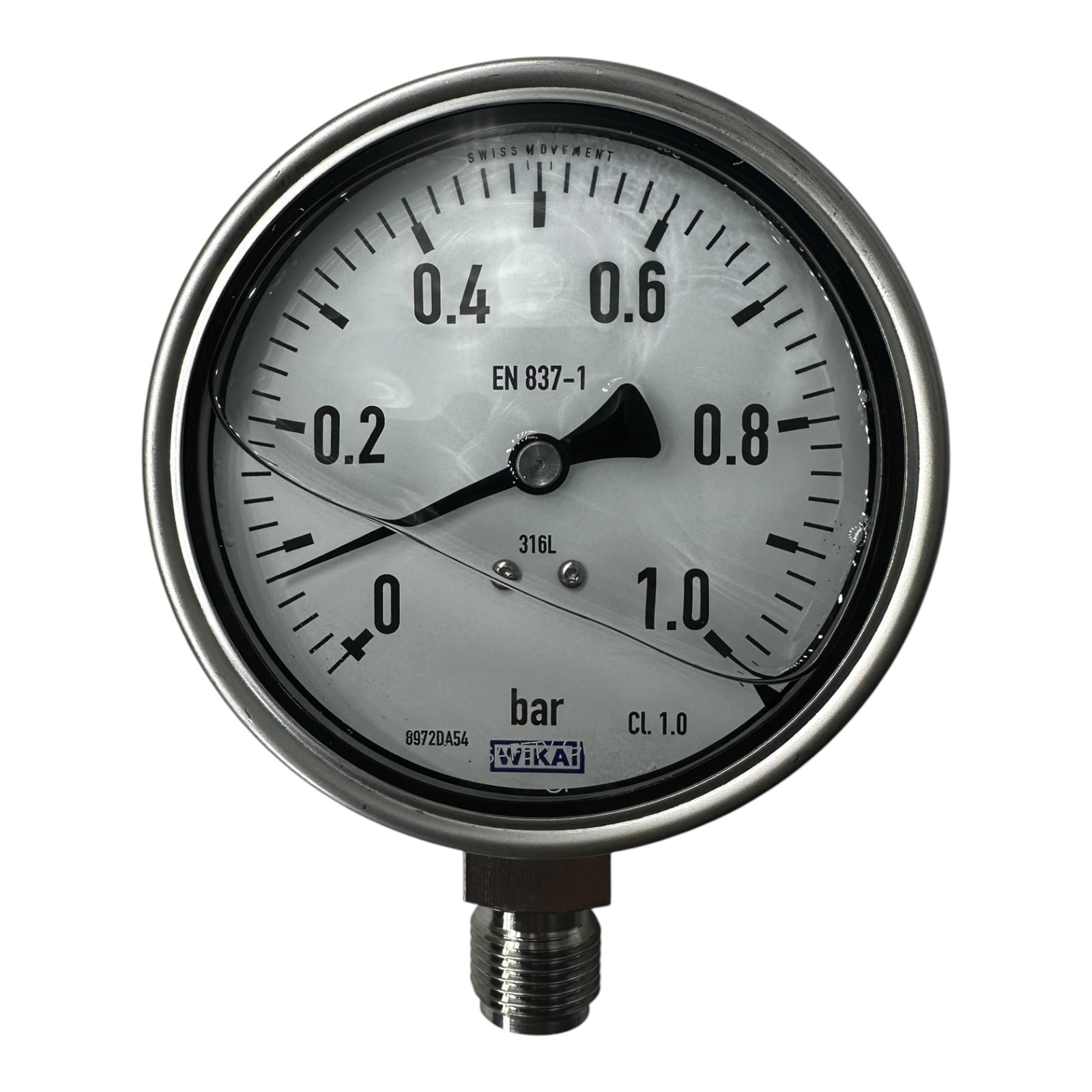 WIKA Manometer 233.50.100 0–1 bar G1/2B unten Edelstahl 316L IP65 Klasse 1.0