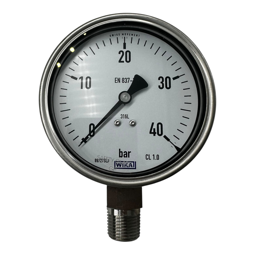 WIKA Manometer 232.50.100 0–40 bar 1/2” NPT unten Edelstahl 316L Klasse 1.0