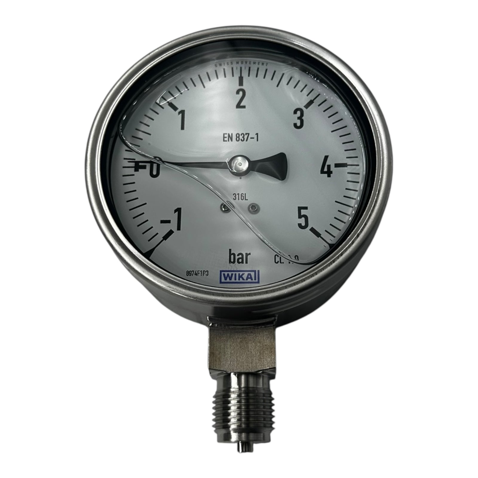 WIKA Manometer 233.50.100 -1…+5 bar G1/2B unten Edelstahl 316L Klasse 1.0
