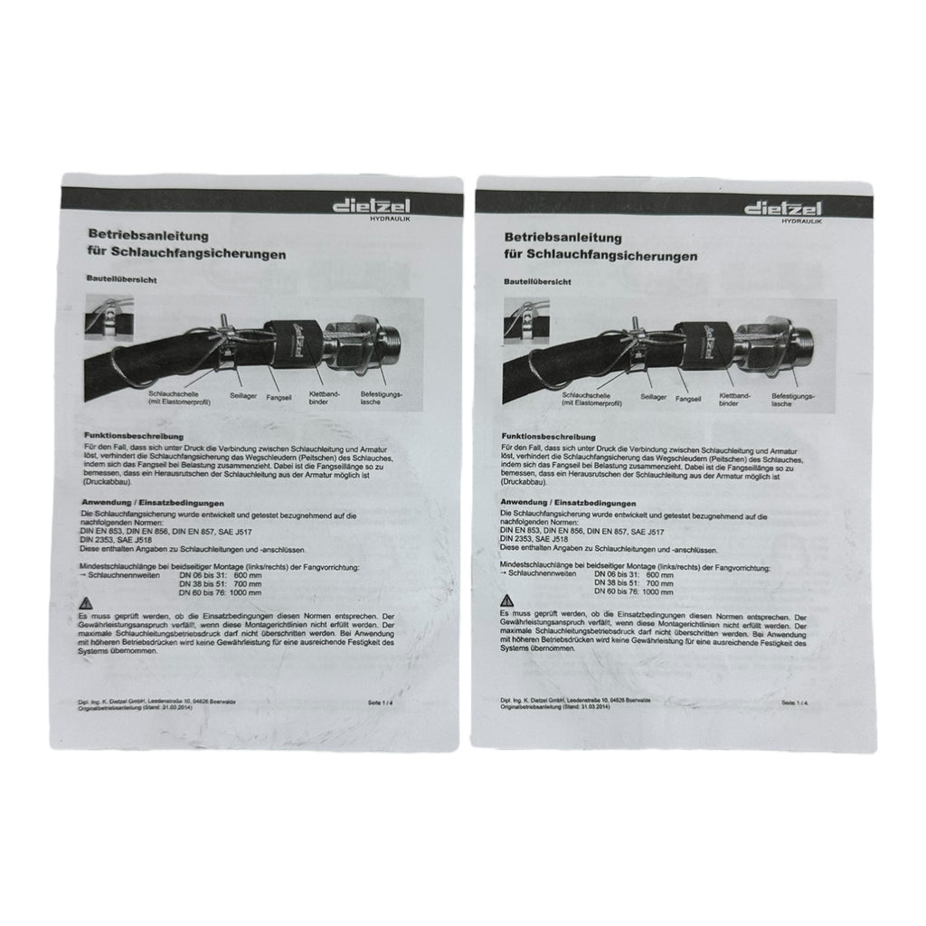 2x Dietzel Hydraulik Schlauchfangsicherung Set DN 38–50 mm komplett neu