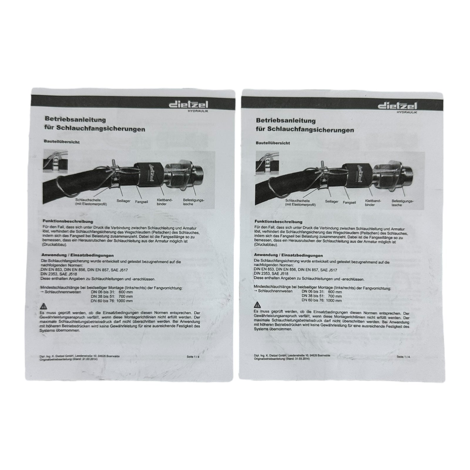 2x Dietzel Hydraulik Schlauchfangsicherung Set DN 38–50 mm komplett neu