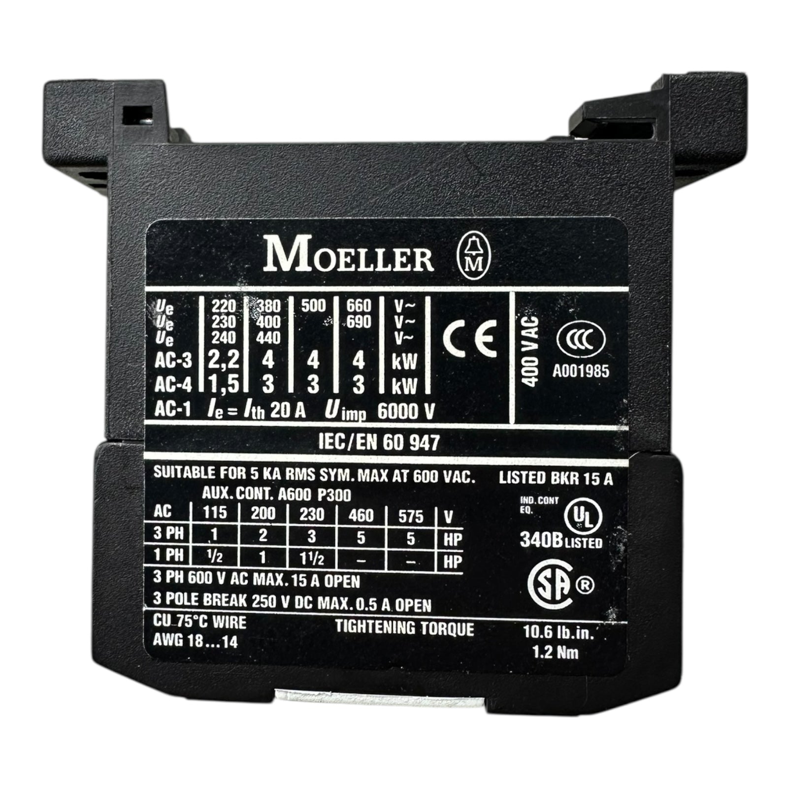 3x Moeller DIL EM-01 Schütz Kontactor 20A 400V AC-3 EM01 Spule A1/A2