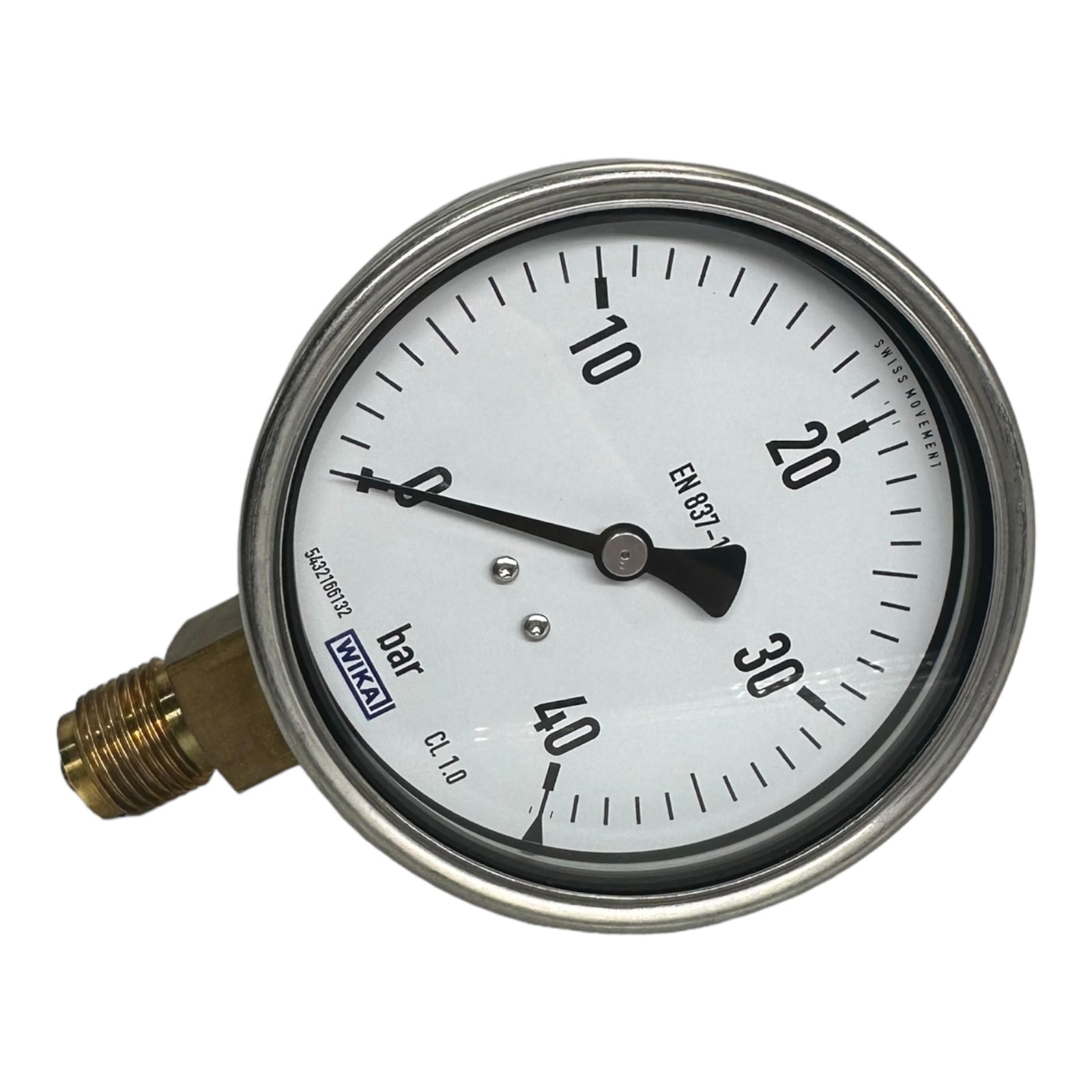 WIKA 0-40Bar Manometer senkrecht Ø100 mm, Edelstahl / Messing Klasse 1,0 / 40BAR