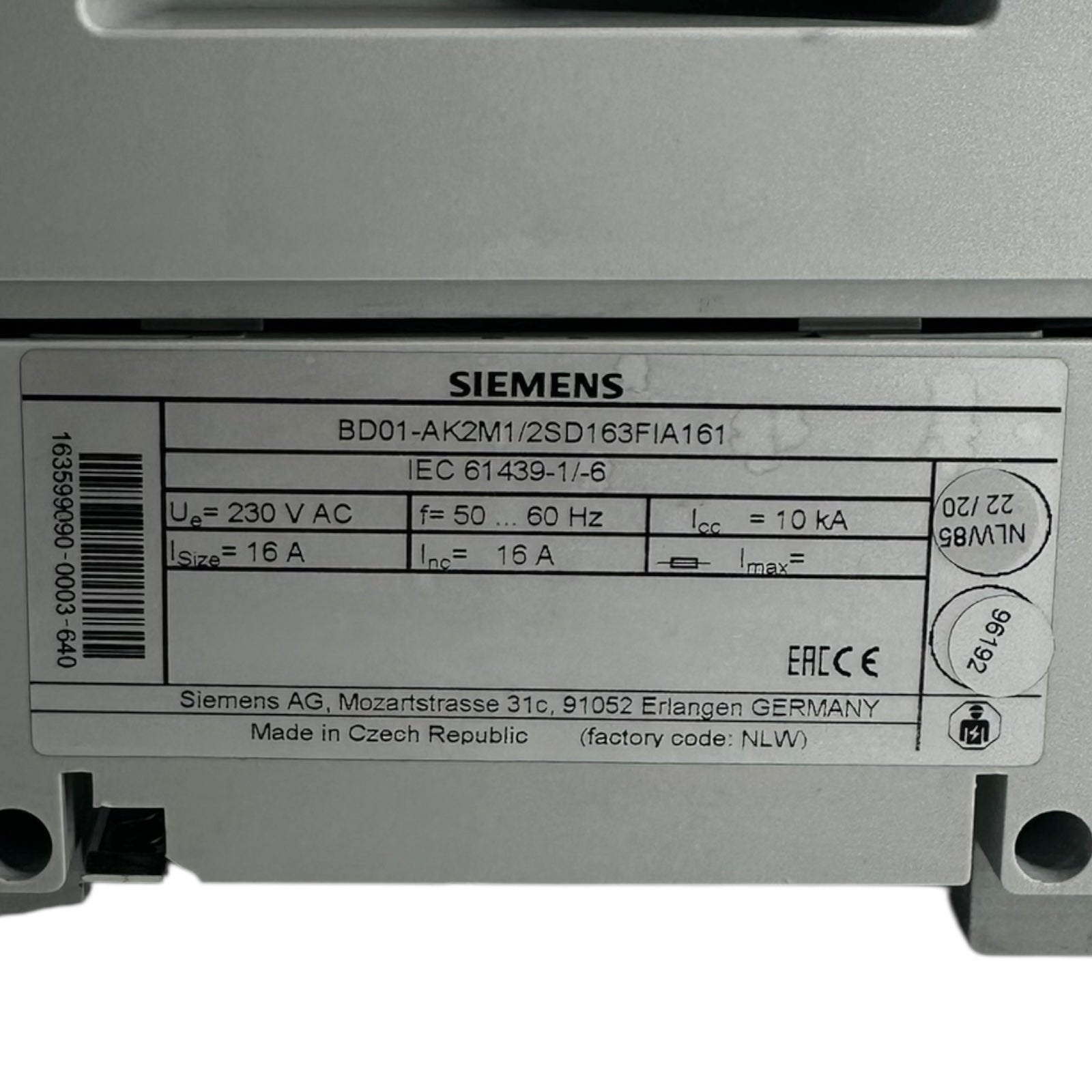 Siemens BD01-AK2M1/2SD163FIA161 Energieverteiler IP54 230V 16A Gehäuse