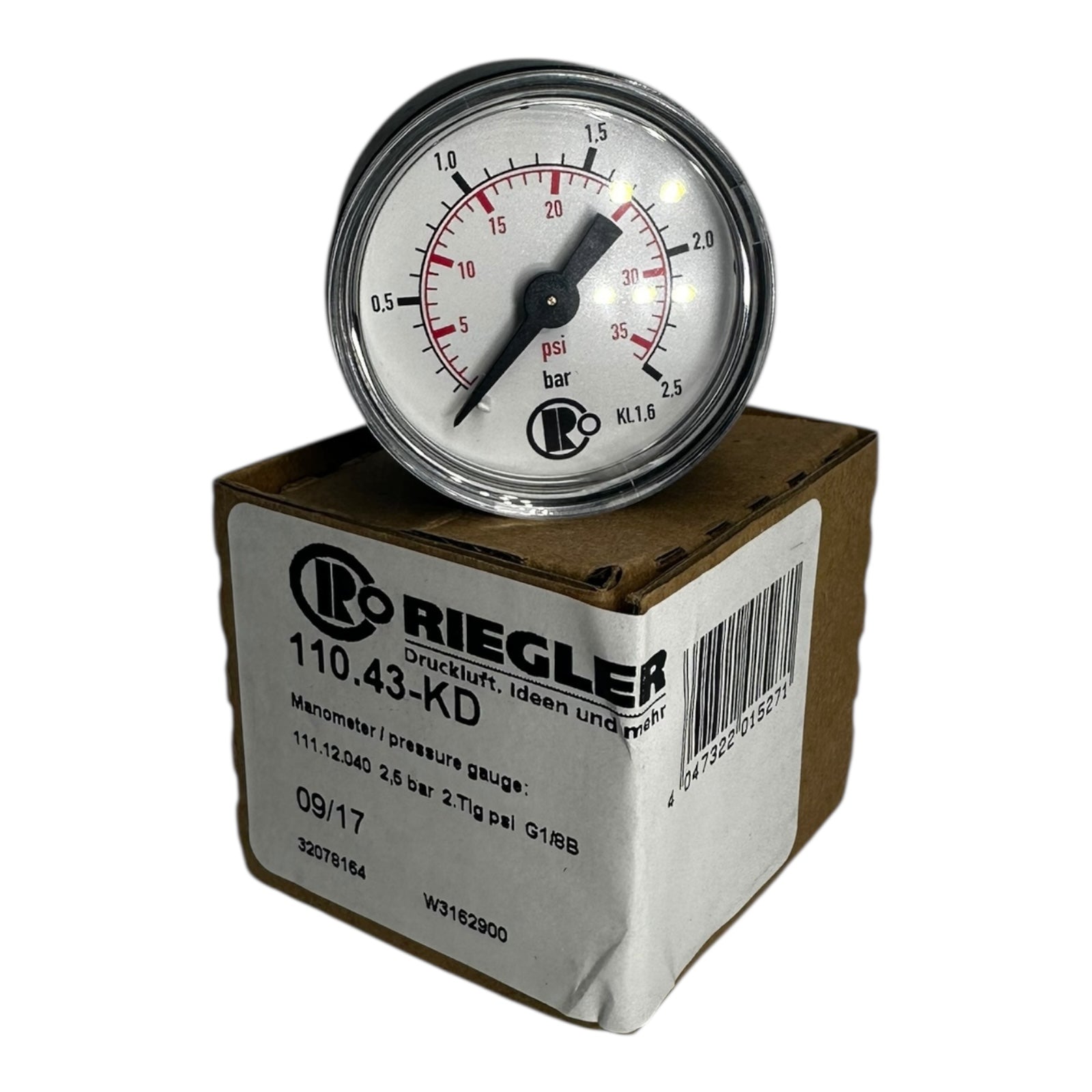 2x Riegler 111.12.040 110.43-KD Manometer Druckmesser Druckanzeige 2,5 bar G1/8B