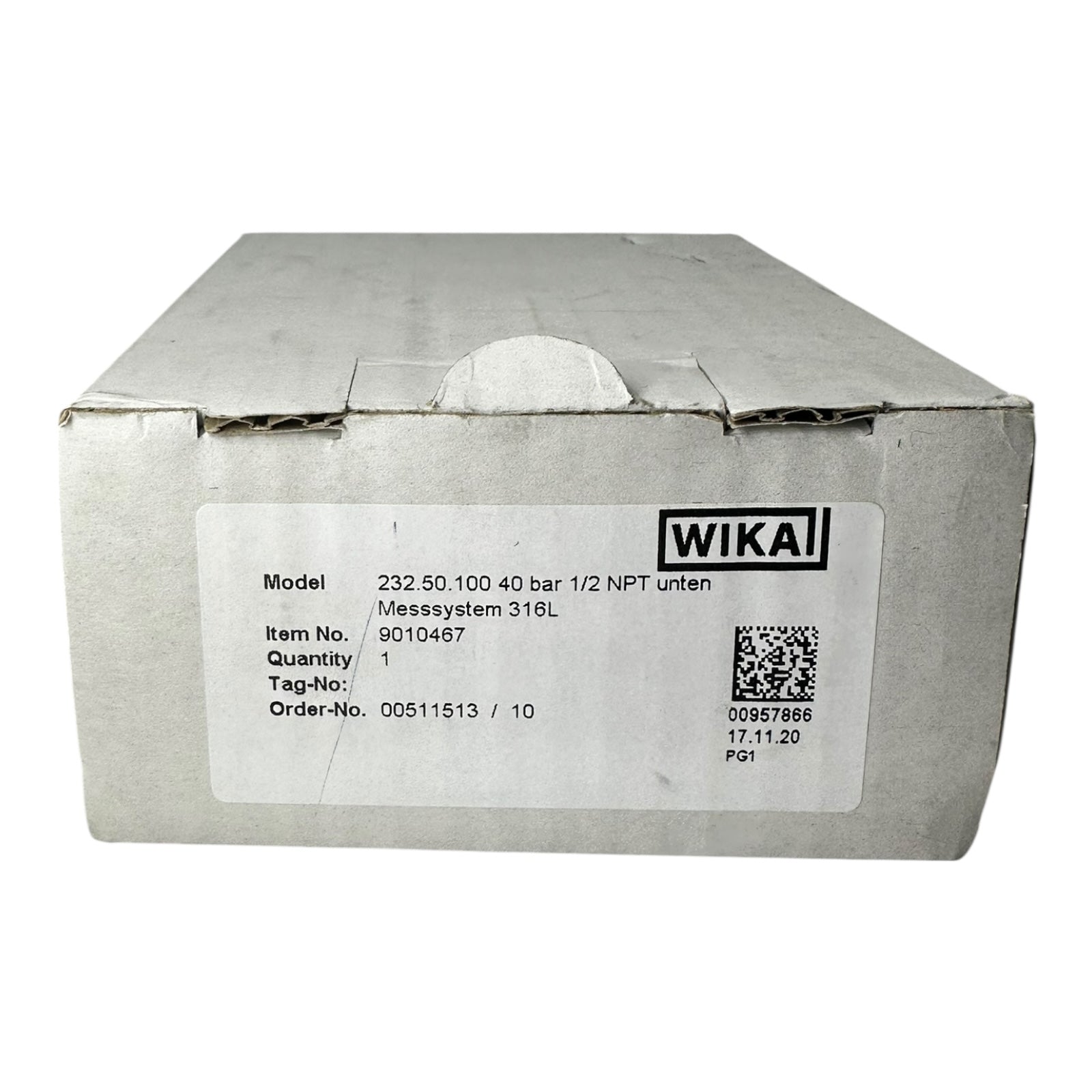 WIKA Manometer 232.50.100 0–40 bar 1/2” NPT unten Edelstahl 316L Klasse 1.0