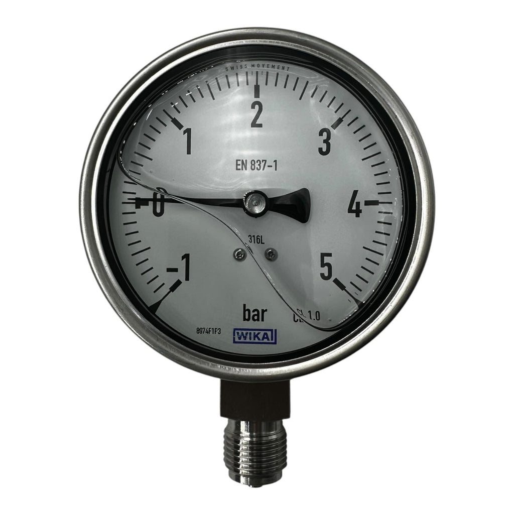 WIKA Manometer 233.50.100 -1…+5 bar G1/2B unten Edelstahl 316L Klasse 1.0
