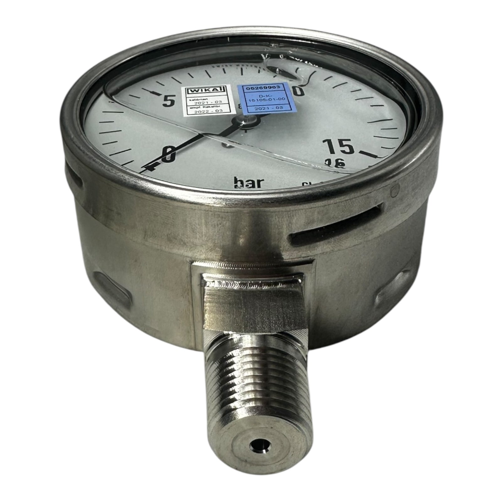 WIKA Manometer 233.50.100 0–16 bar 1/2” NPT unten Edelstahl 316L Klasse 1.0