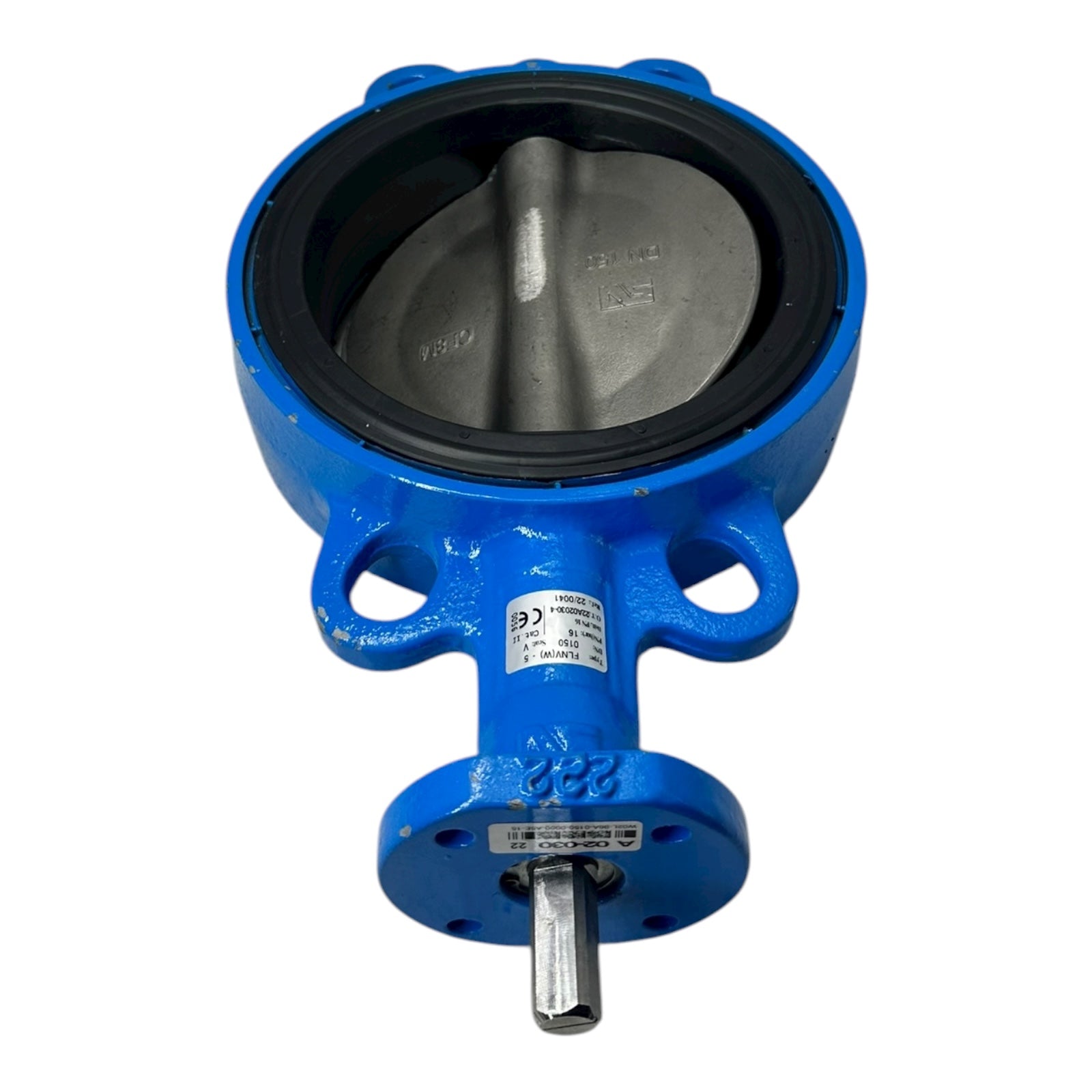 Absperrklappe DN150 PN16 Typ FLNV(W)-5 Sitz V CE0056 Flanschventil blau