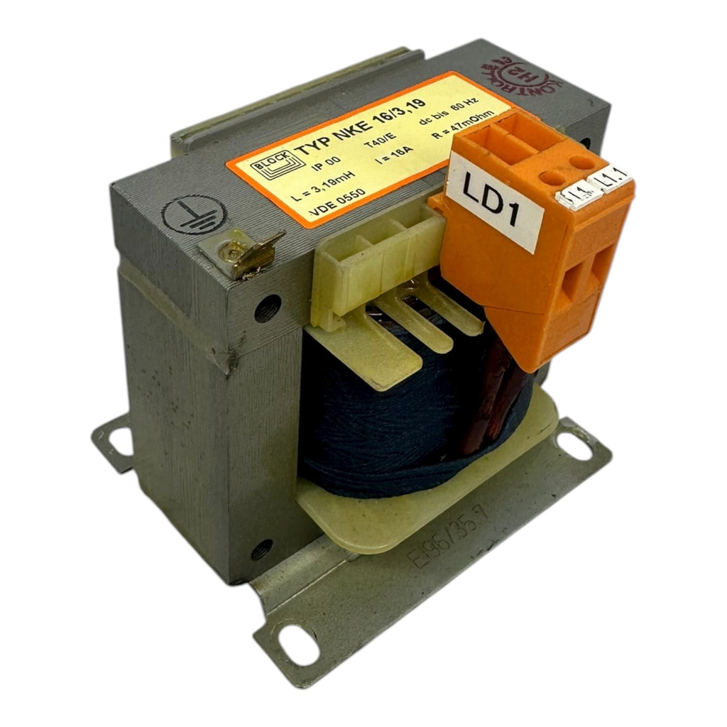 BLOCK NKE 16/3,19 Drosselspule 3,19 mH 16A 47 mΩ IP00 T40/E Trafo Spule