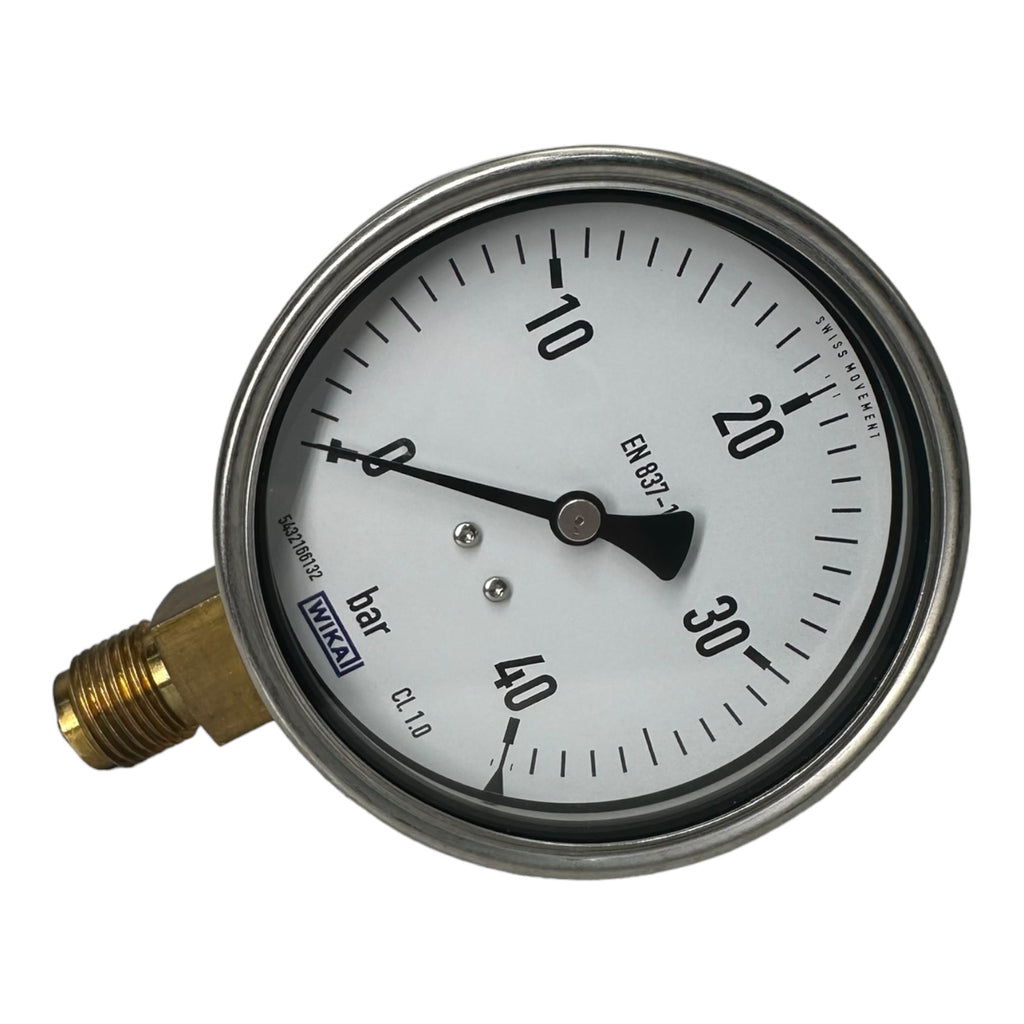WIKA 0-40Bar Manometer senkrecht Ø100 mm, Edelstahl / Messing Klasse 1,0 / 40BAR