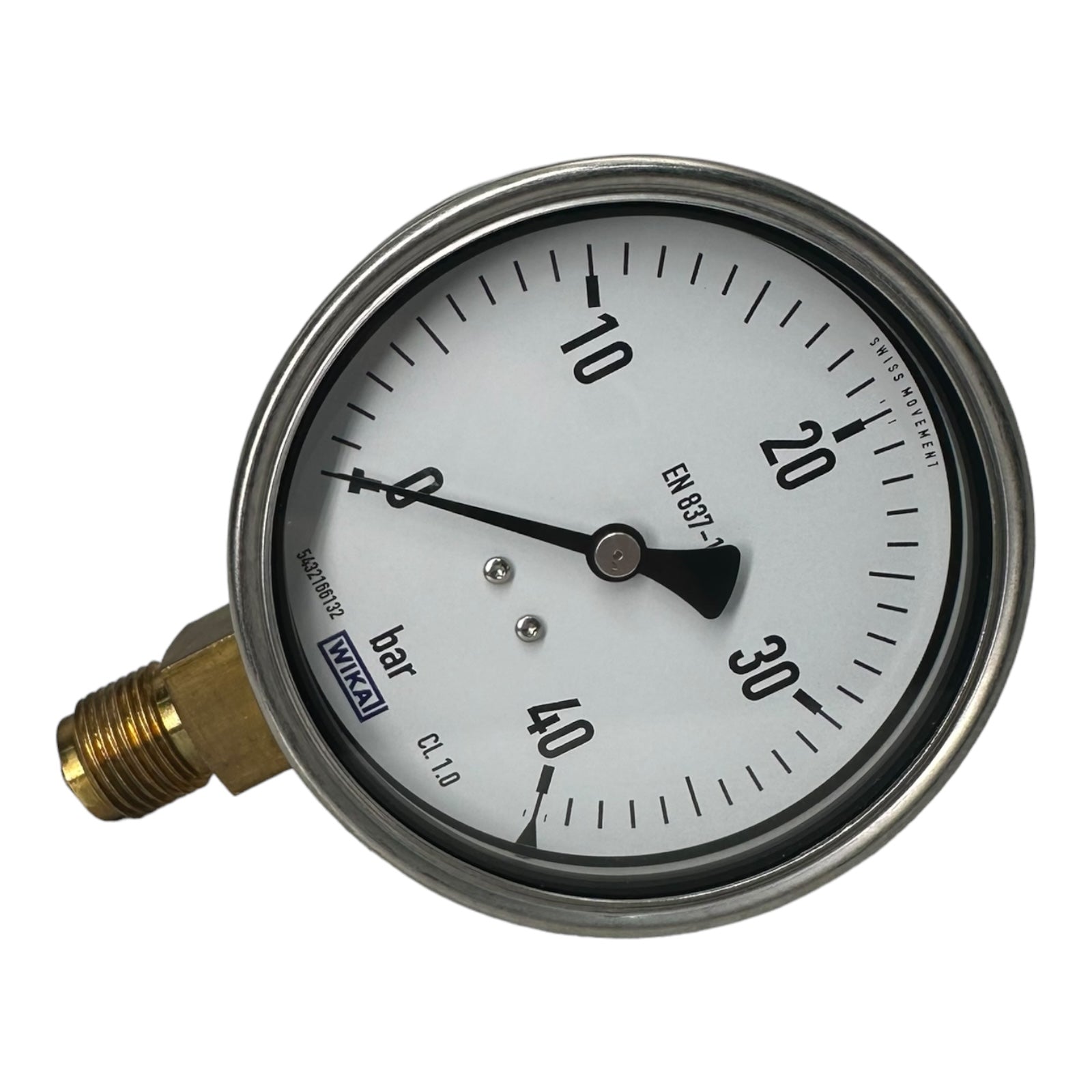 WIKA 0-40Bar Manometer senkrecht Ø100 mm, Edelstahl / Messing Klasse 1,0 / 40BAR