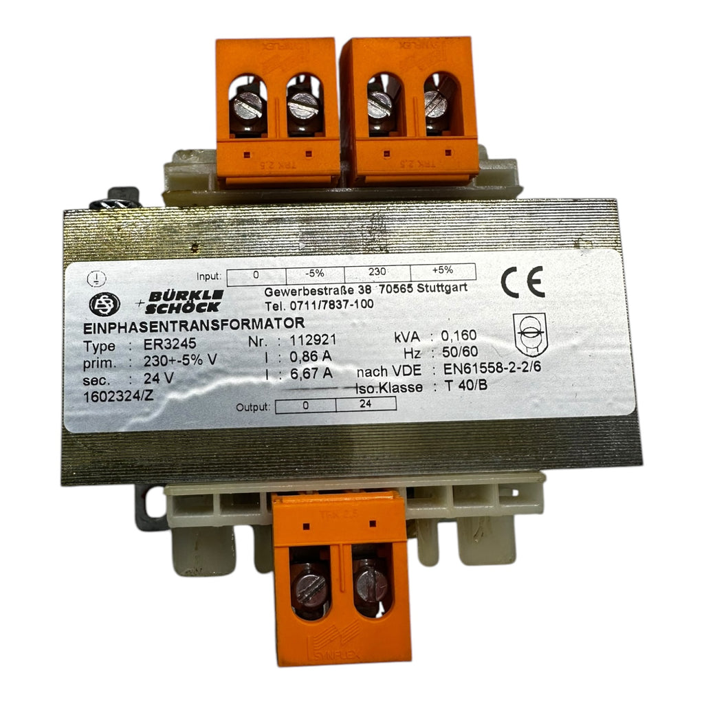 Bürkle + Schöck ER3245 Transformator / Trafo 0,160KVA PRI 230+5% 0,86A / 24V