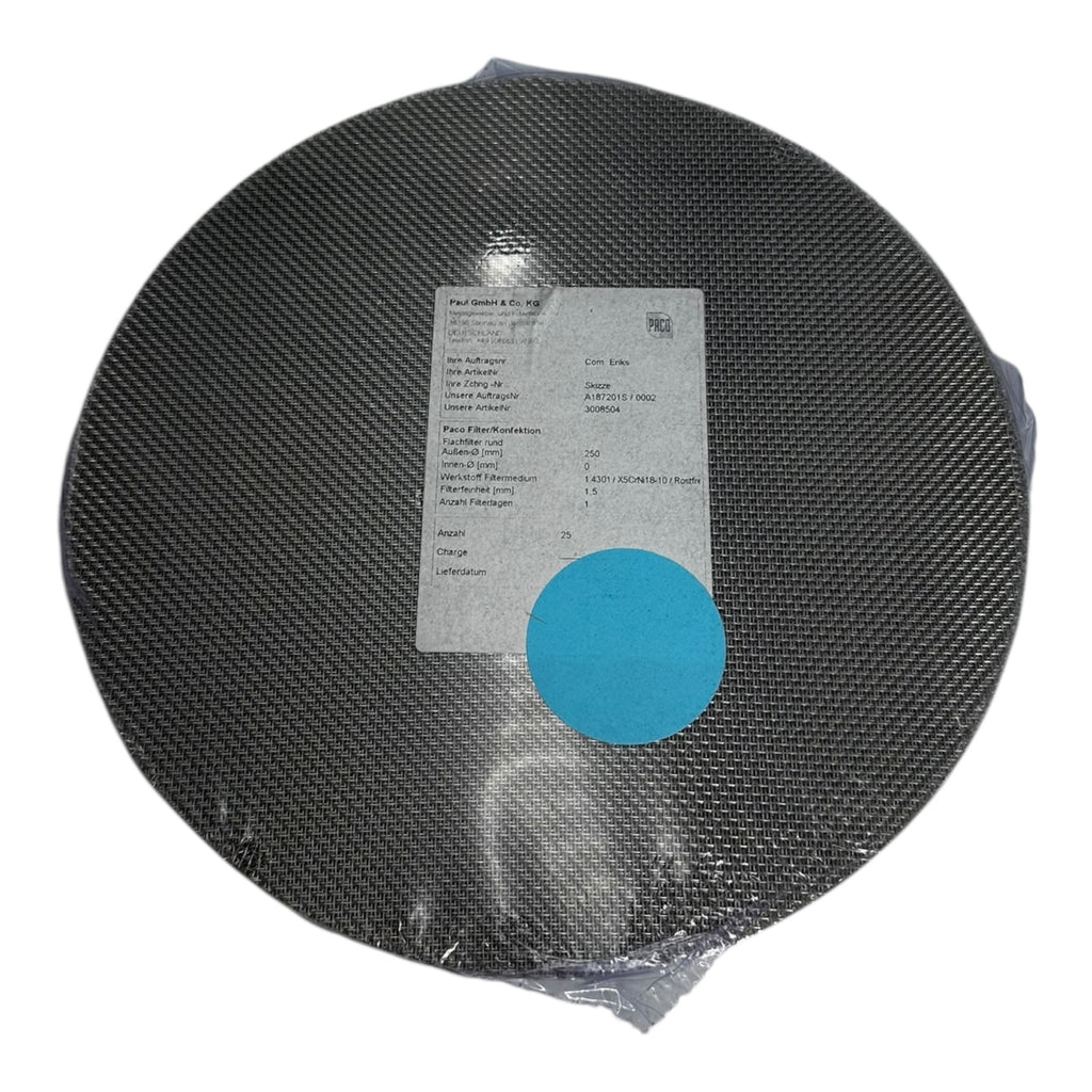 25x Paco 3008504 Flachfilter rund 250mm 1,5mm Edelstahl V2A