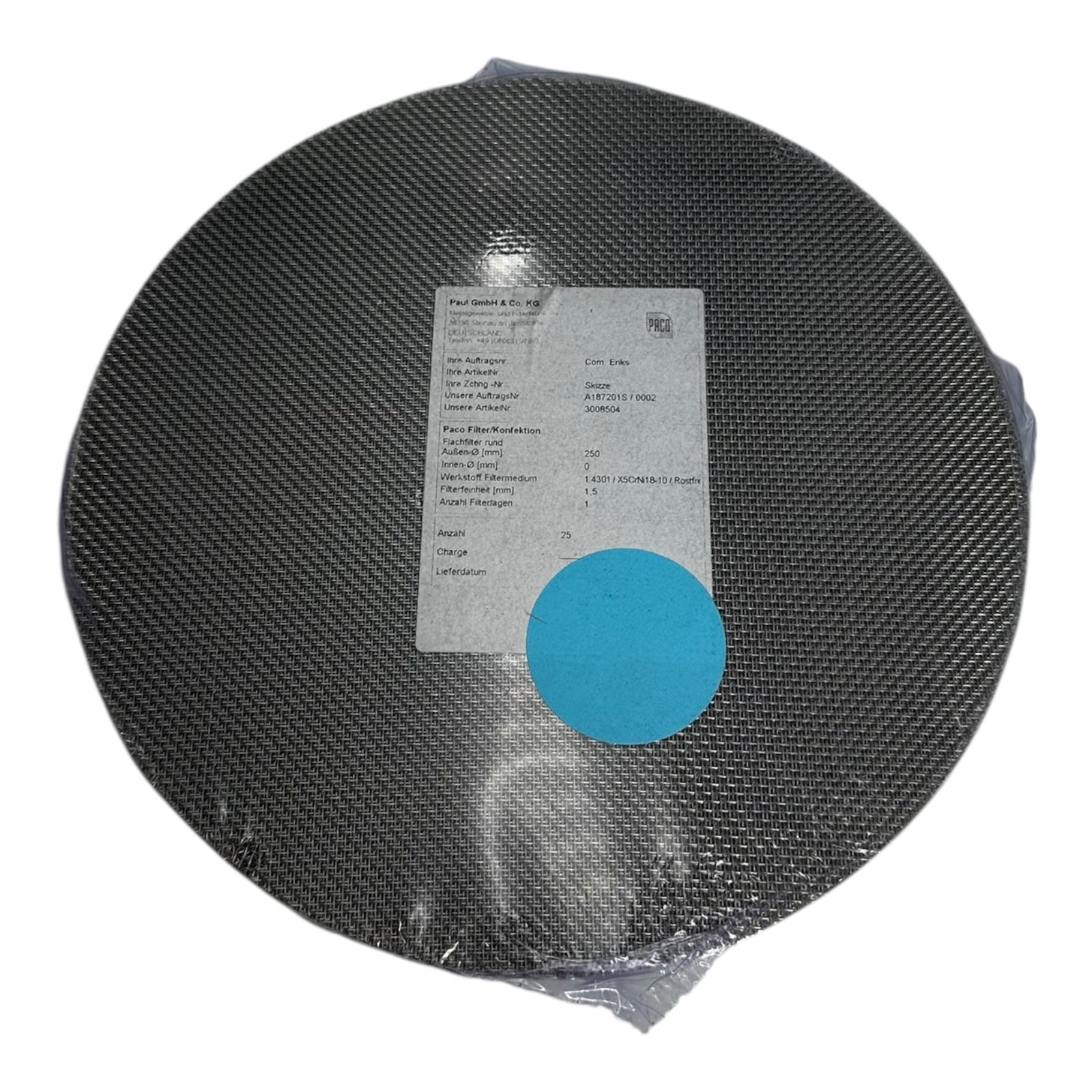 25x Paco 3008504 Flachfilter rund 250mm 1,5mm Edelstahl V2A
