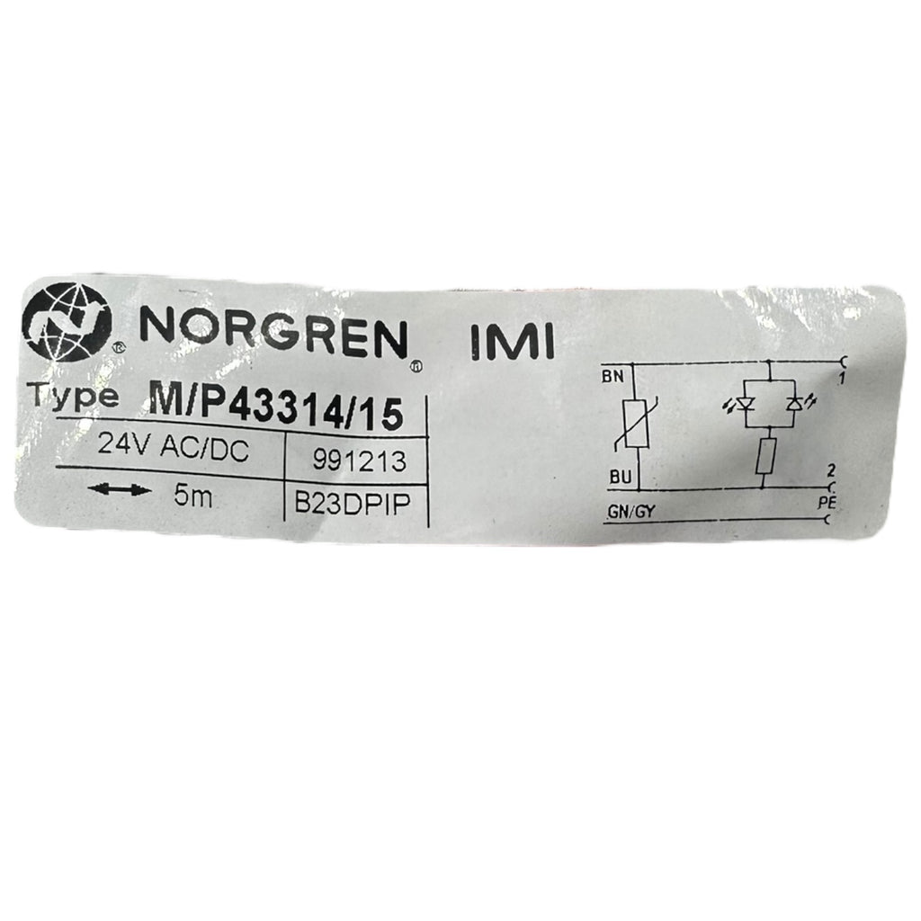 Norgren M/P43314/15 Ventilstecker mit Kabel 24V AC/DC 5m Anschlussleitung
