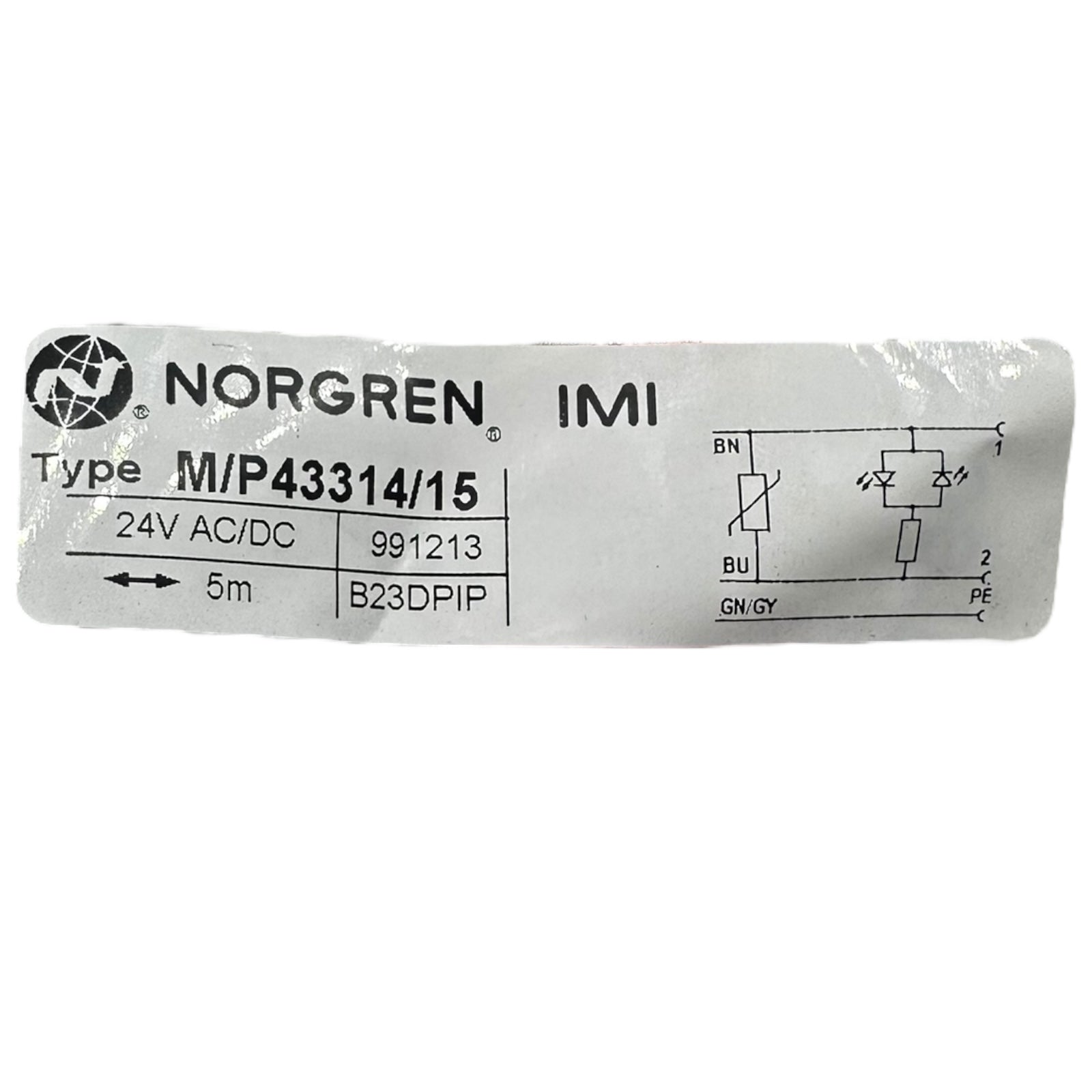 Norgren M/P43314/15 Ventilstecker mit Kabel 24V AC/DC 5m Anschlussleitung