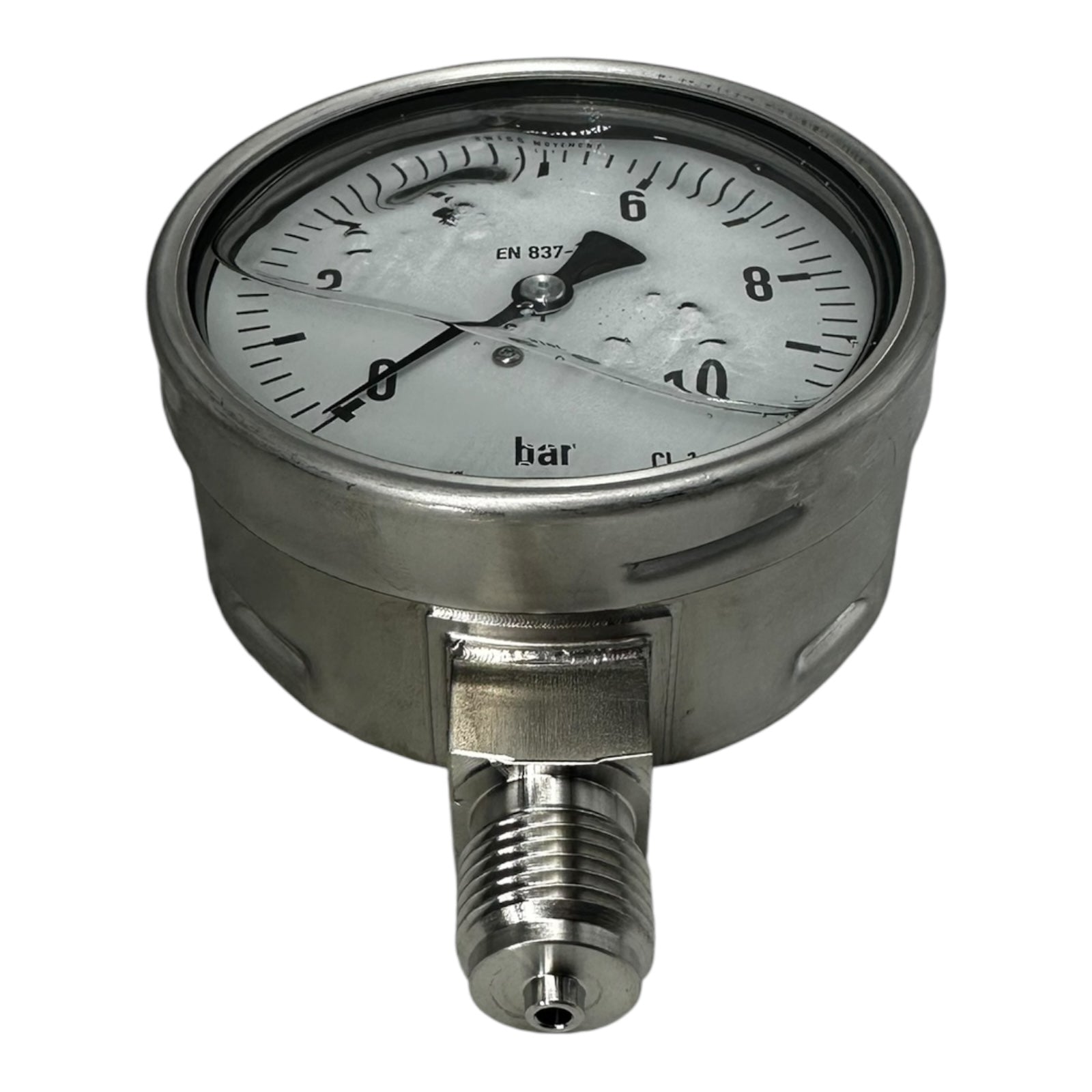 WIKA Manometer 0–10 bar G1/2B unten Ø100mm Edelstahl 316L Druckmesser CL 1.0