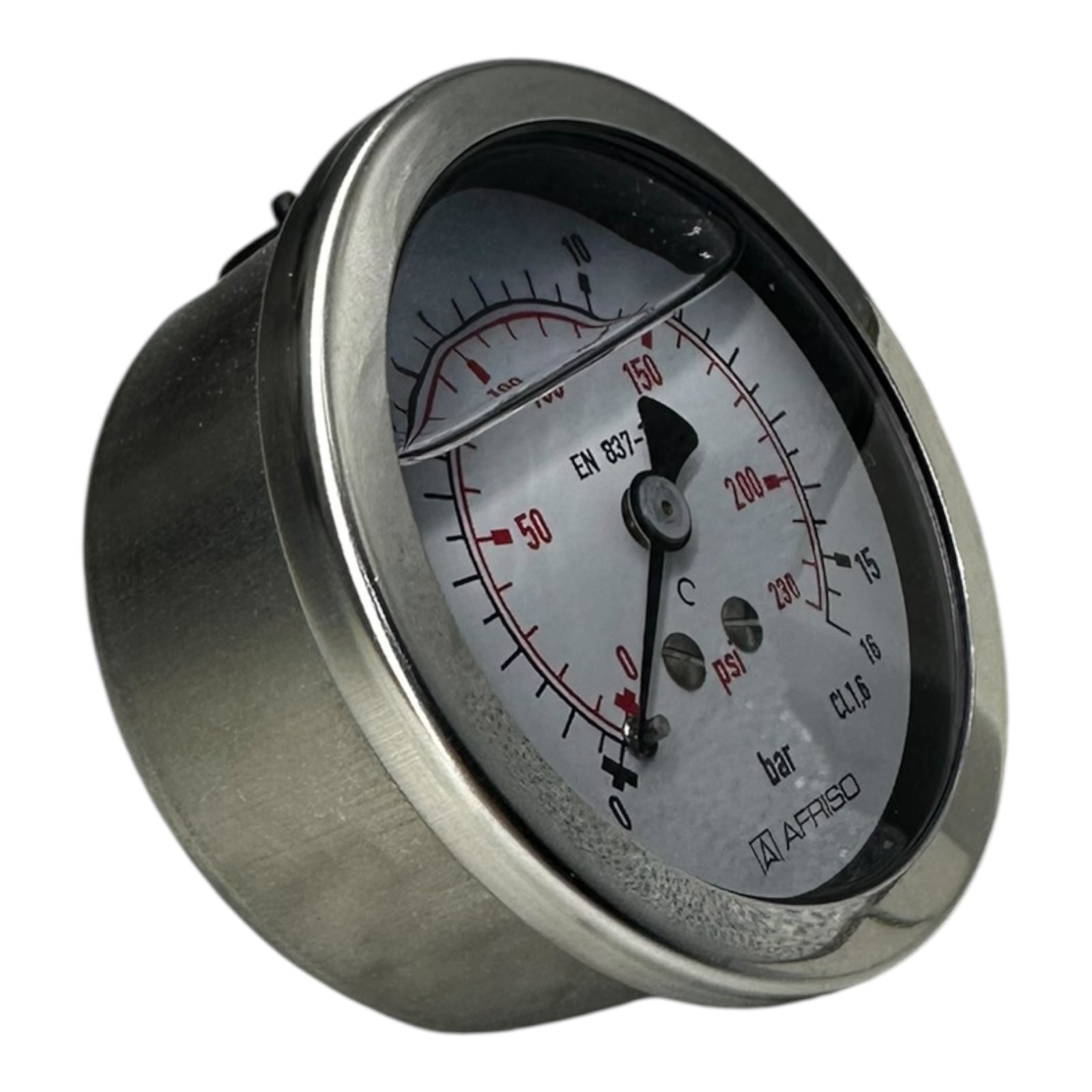Afriso Manometer RF 63Gly 0–16 bar/psi G1/4 axial Ø63mm Glyzerin gefüllt