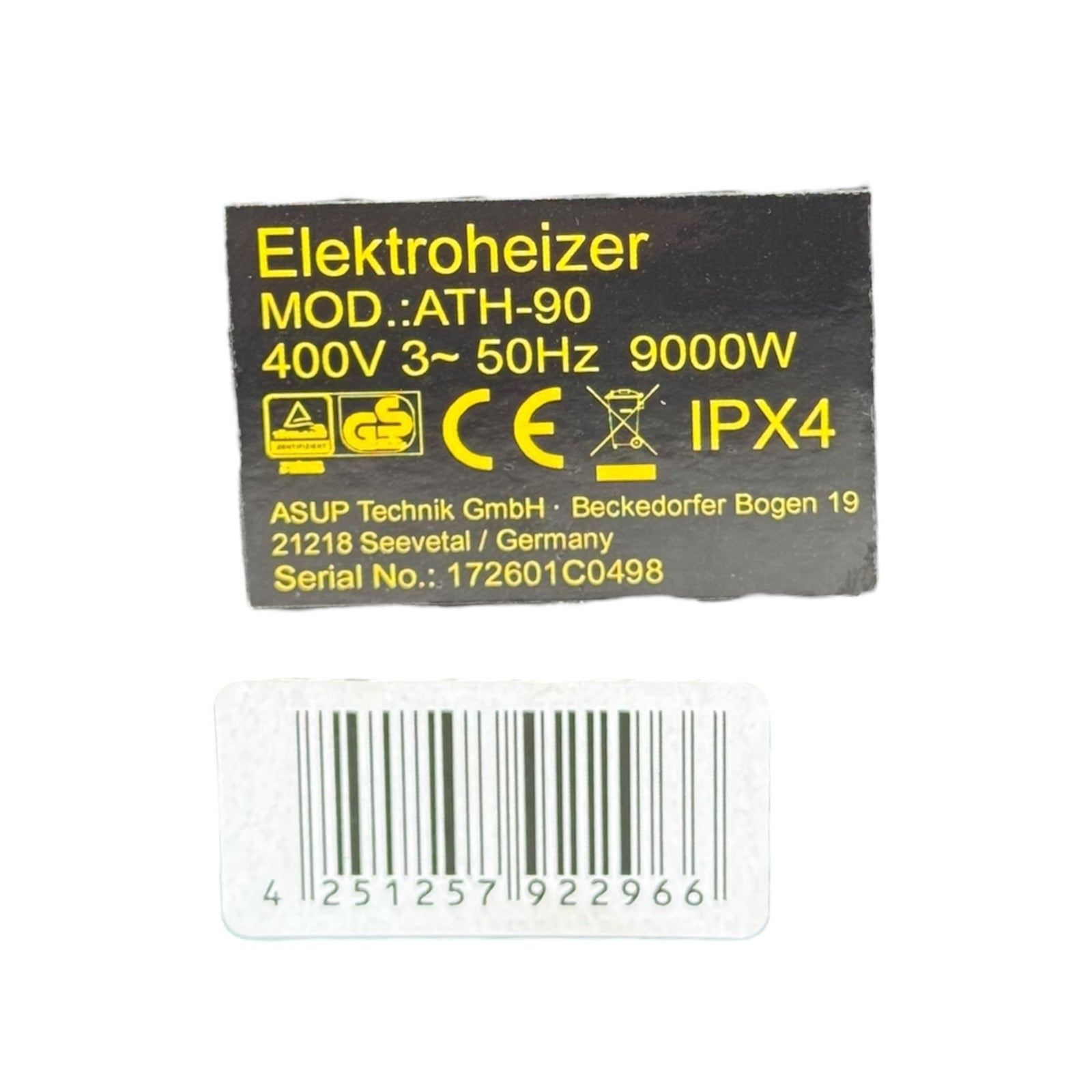 ASUP Elektroheizer ATH-90 400V 9kW Industrie Heizgerät IPX4 mit CEE 32A Stecker