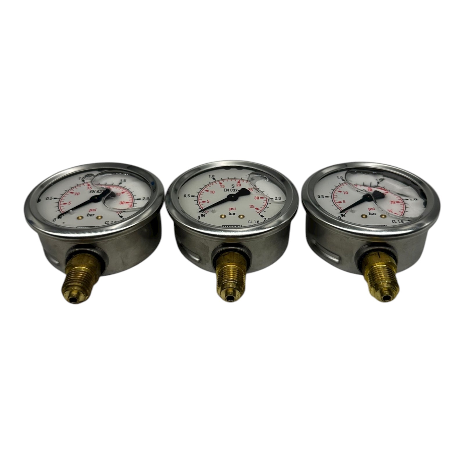 3x WIKA Manometer 0–2,5 bar 0–35 psi G1/4B EN 837 CL 1.6 Edelstahl Druckanzeige
