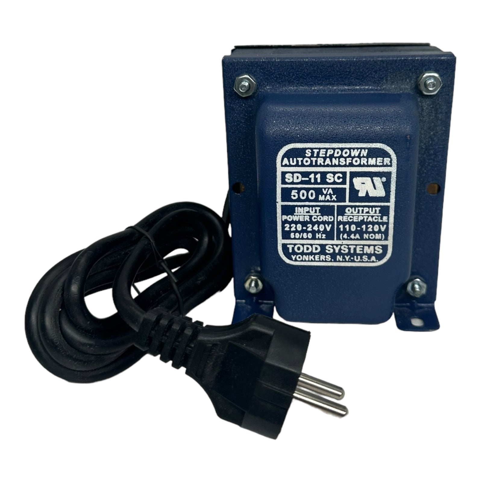 TODD Stepdown SD-11SC Transformer IN: 220-240V OUT: 110-120V, 500VA MAX, 50/60Hz
