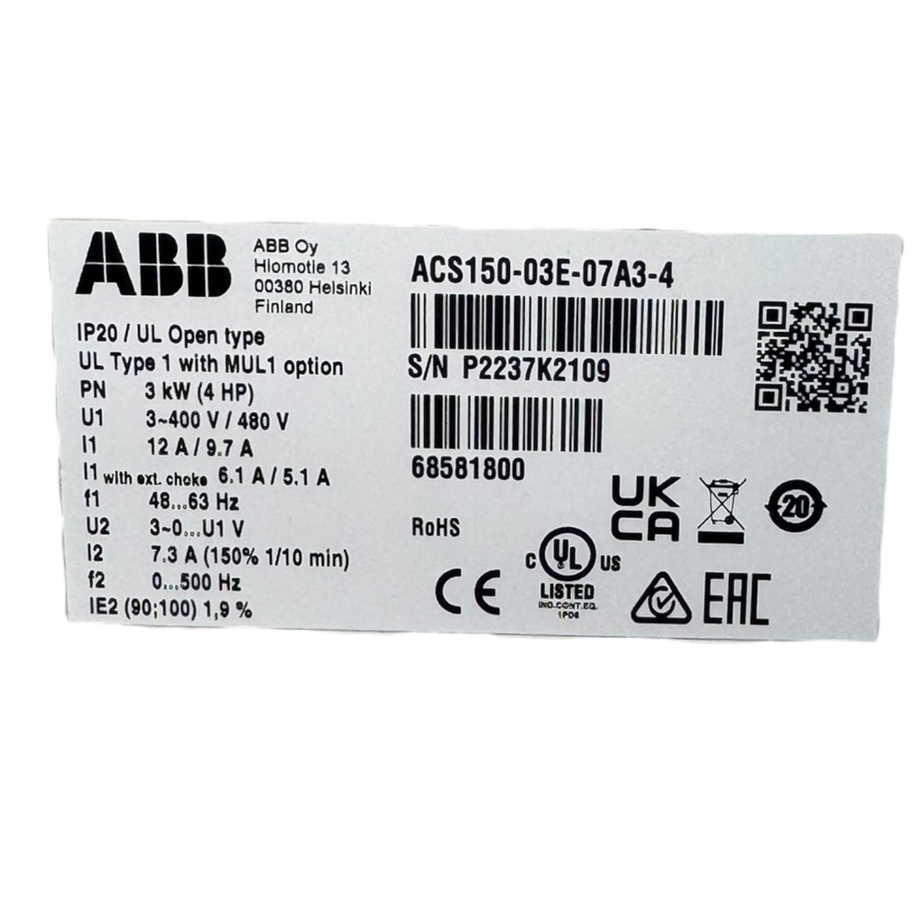 ABB ACS150-03E-07A3-4 Frequenzumrichter 3-Phasen 3kW 4HP 400Vac 7,3A 500Hz