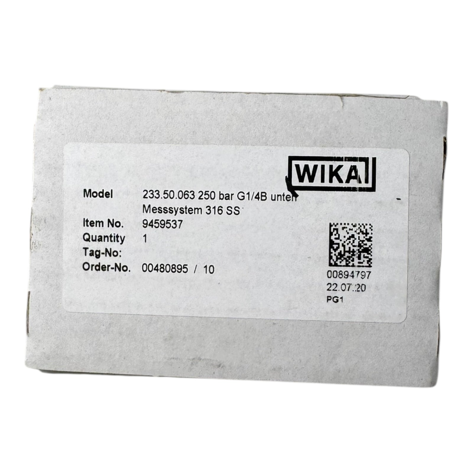 WIKA 233.50.063 Manometer 250bar G1/4B unten Edelstahl 316 Rohrfeder