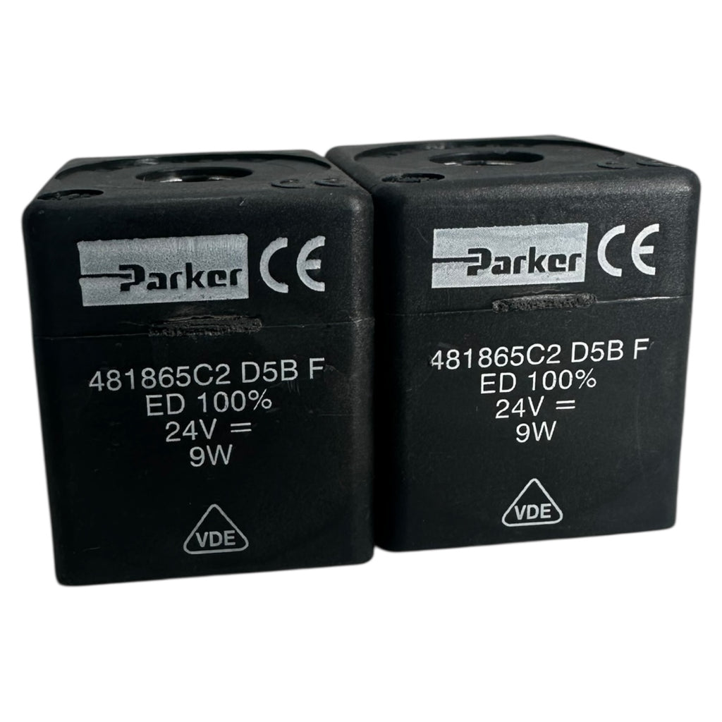 2x Parker 481865C2 D5B F Magnetspule 24V 9W Ventilspule VDE