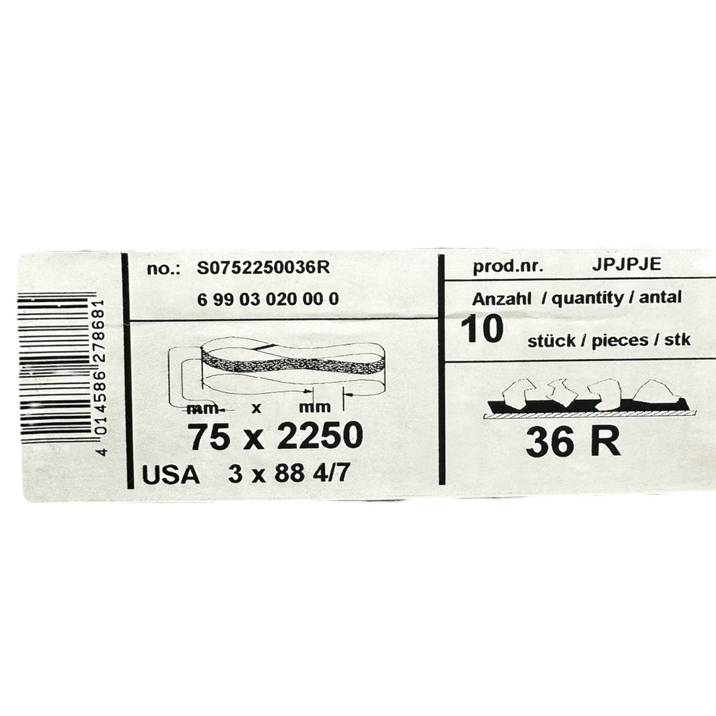 GRIT S0752250036R Schleifbänder 75x2250mm 36R Korn 10 Stück JPJPJE