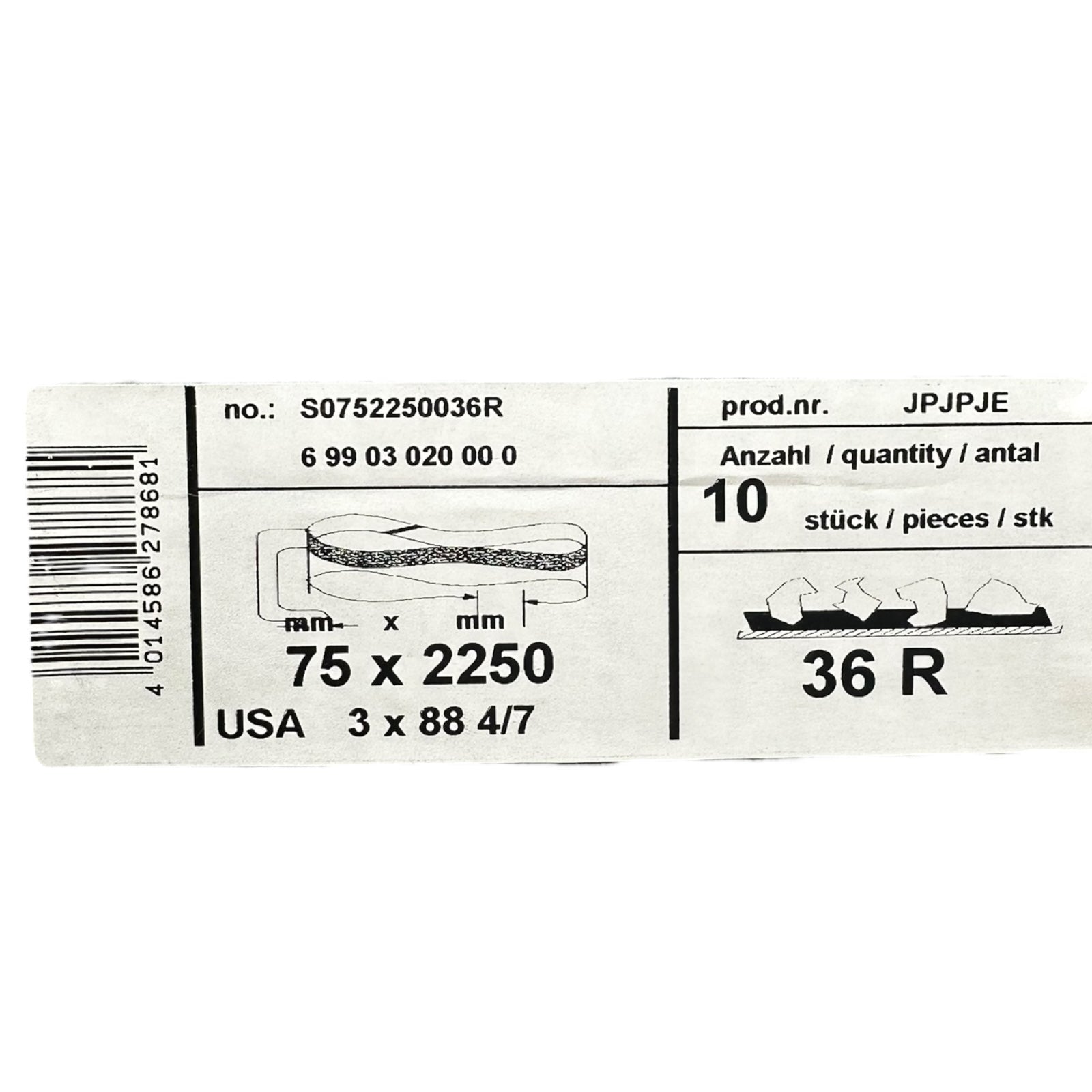 GRIT S0752250036R Schleifbänder 75x2250mm 36R Korn 10 Stück JPJPJE