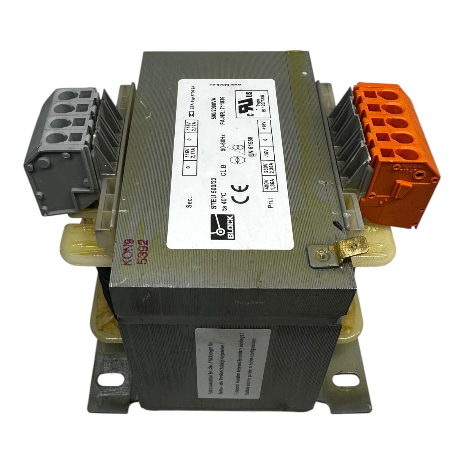 Block STEU500/23 Transformator 2000VA 115V 230V 400V