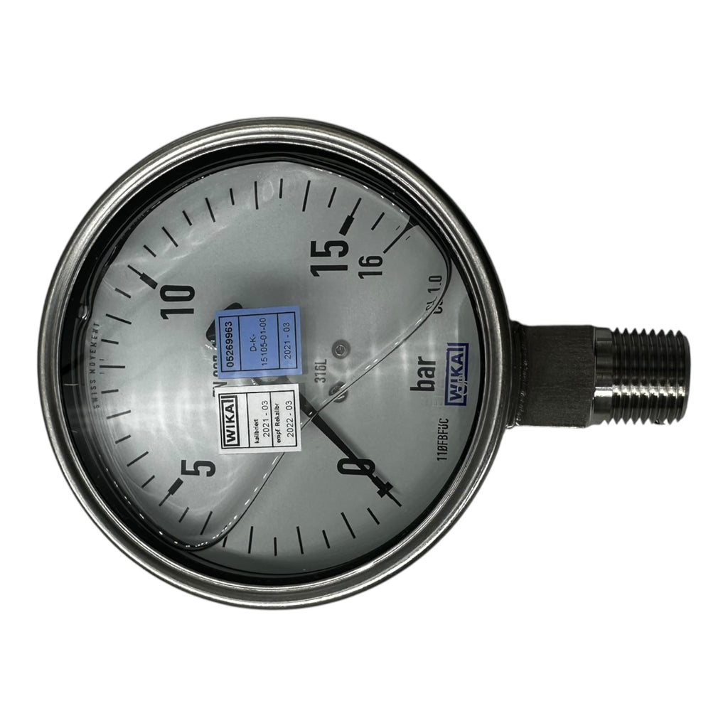 WIKA Manometer 233.50.100 0–16 bar 1/2” NPT unten Edelstahl 316L Klasse 1.0