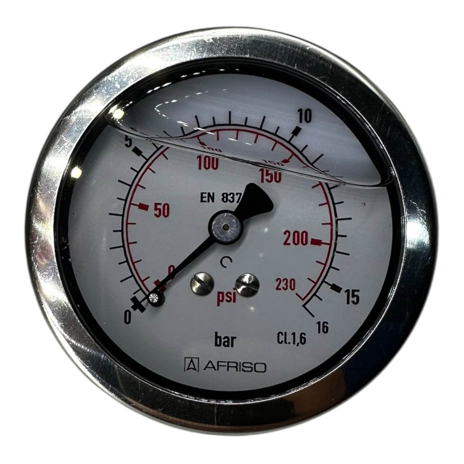 Afriso Manometer RF 63Gly 0–16 bar/psi G1/4 axial Ø63mm Glyzerin gefüllt