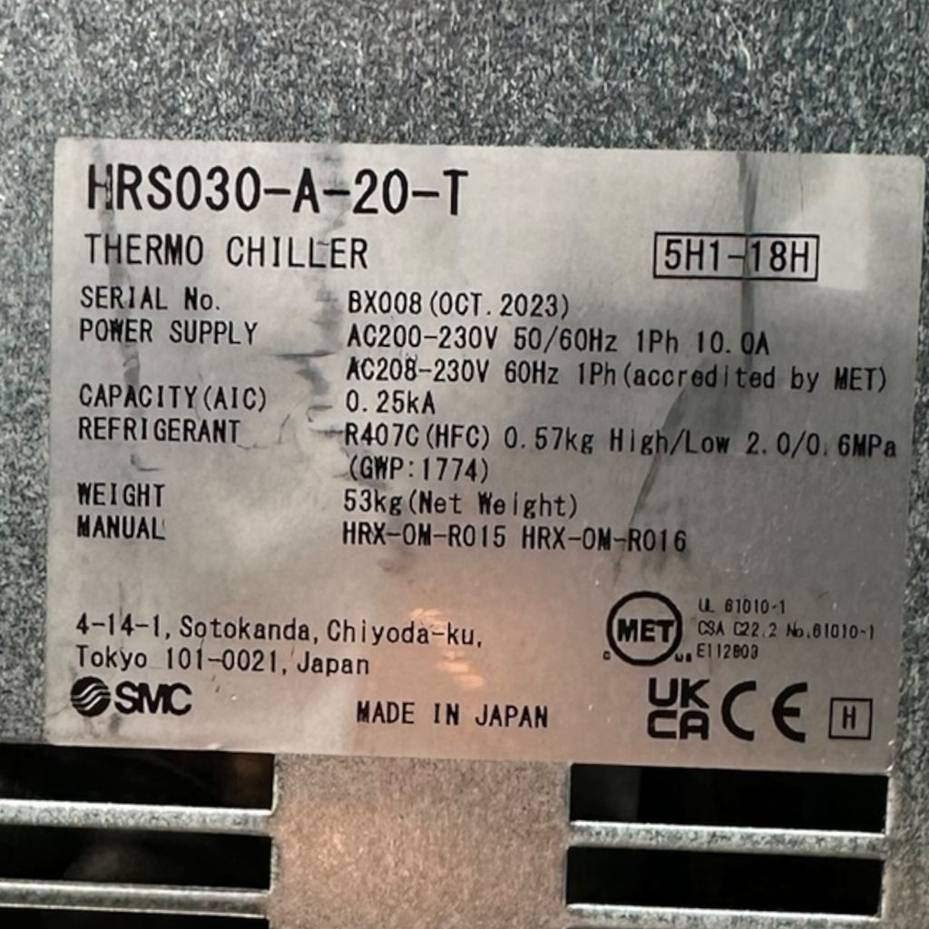 SMC HRS030-A-20-T Thermo Chiller Kühl- und Temperiergerät 230 V R407C neu