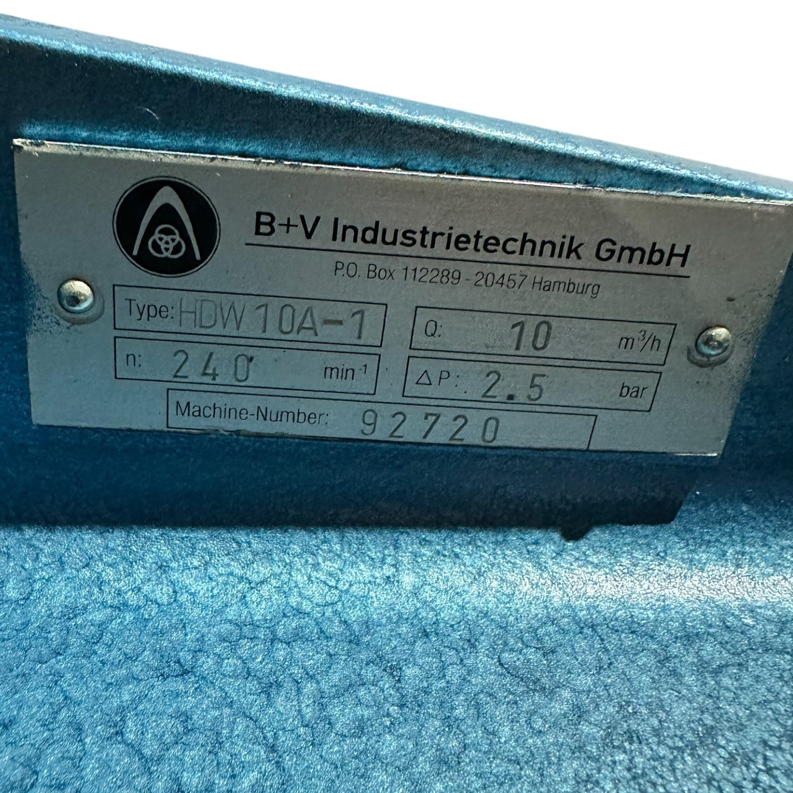 B+V HDW 10A-1 Exzenterschneckenpumpe Getriebebau NORD SK25F-100L/40 3 kW DN125