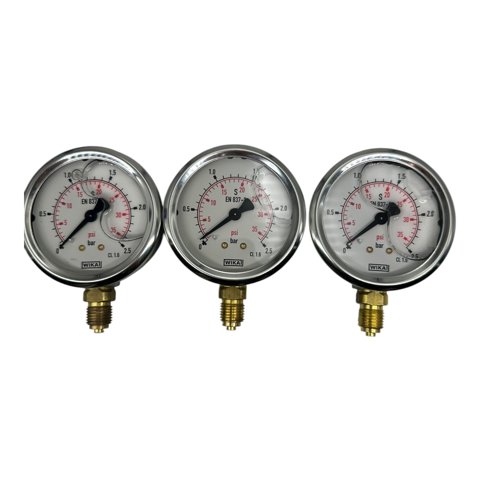 3x WIKA Manometer 0–2,5 bar 0–35 psi G1/4B EN 837 CL 1.6 Edelstahl Druckanzeige