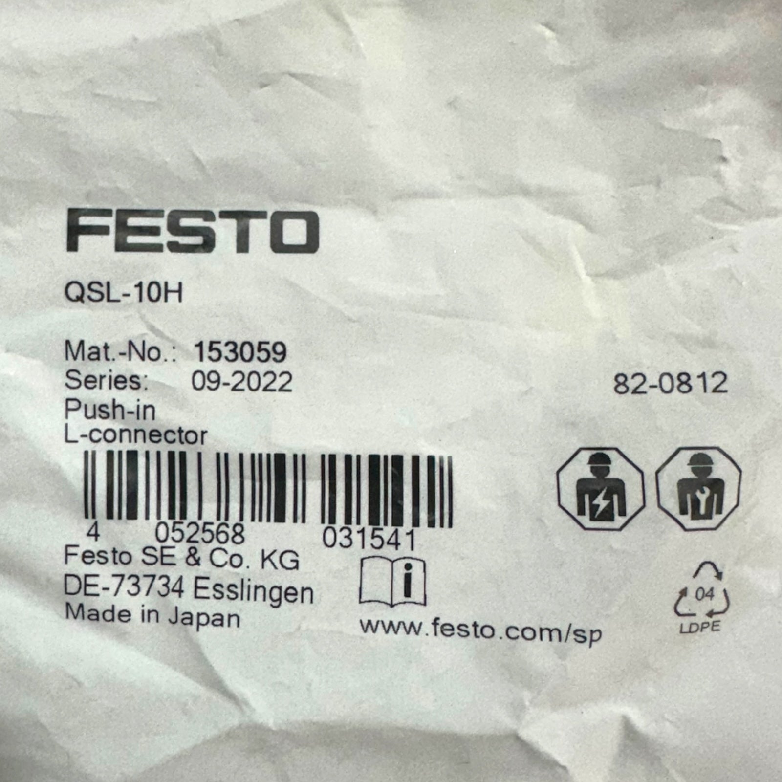 16x Festo QSL-10H 153059 L-Steckverbinder 10 mm Push-In Pneumatikwinkel