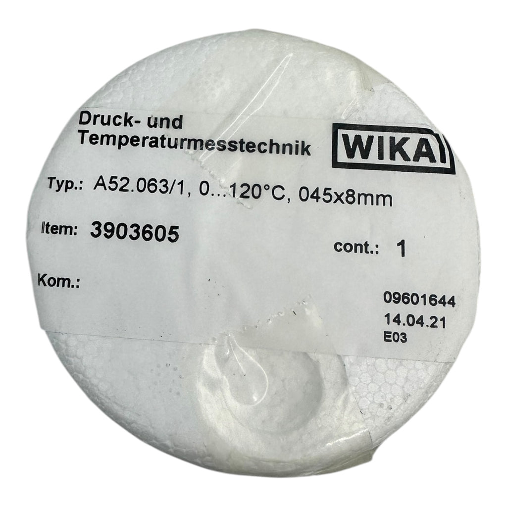 WIKA A52.063/1 Bimetallthermometer 0–120°C Ø63mm 45x8mm Fühler Neu