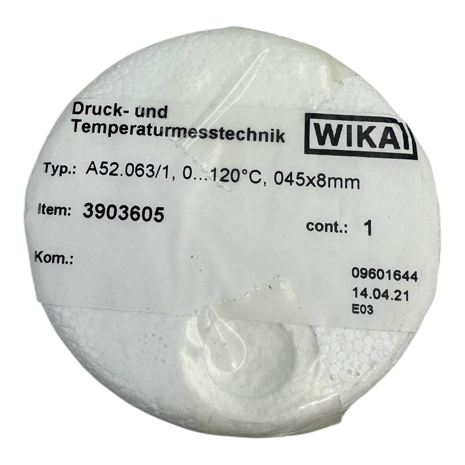 WIKA A52.063/1 Bimetallthermometer 0–120°C Ø63mm 45x8mm Fühler Neu