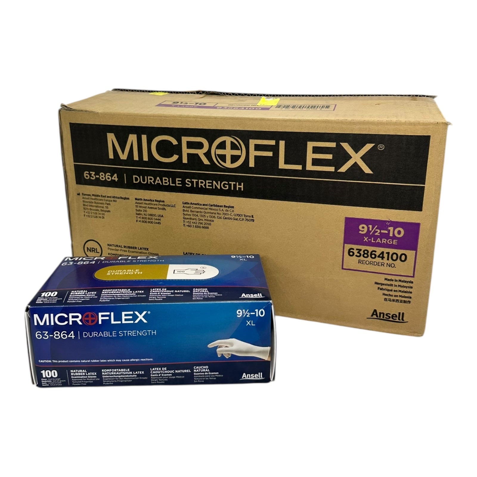 1000x Ansell Microflex 63-864 Latexhandschuhe XL 9½–10 puderfrei 1000 Stück