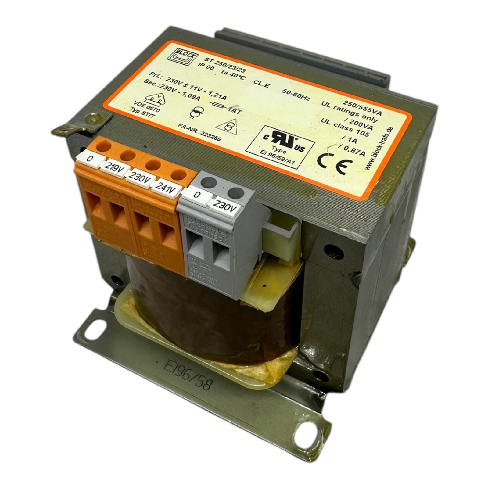 BLOCK ST 250/23/23 Transformator 230V 219/230/241V 250VA Trafo