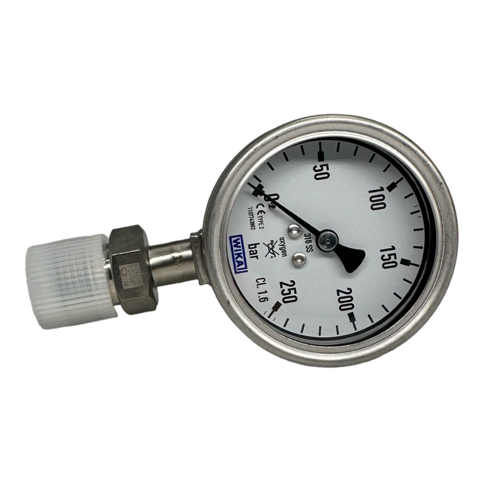 WIKA Manometer Oxygen Hochdruckmanometer mit 1/4" Anschluss unten 250bar / 63mm